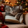 thumbnail image 6 of Cute Sleeping Cat & Book Print Pillowcase - 18x18 Inch Short Pile Polyester Cushion Cover, Soft Multicolor Sofa Pillowcase for Living Room, Bedroom Bed Decor, 6 of 7