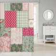 thumbnail image 2 of Plaid Floral Bathroom Curtain Patchwork Boho Style Shower Curtain for Girls Women Youth Room Decor Retro Rose Flowers Plants Waterproof Curtain Romantic Pink Green Bath Curtain,12 Hooks,72" Wx72 L, 2 of 6