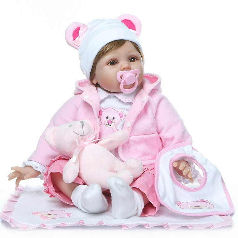 Pink Silicone Gel 55CM Reborn Baby Doll Toys For Girls, 48x23x14cm
