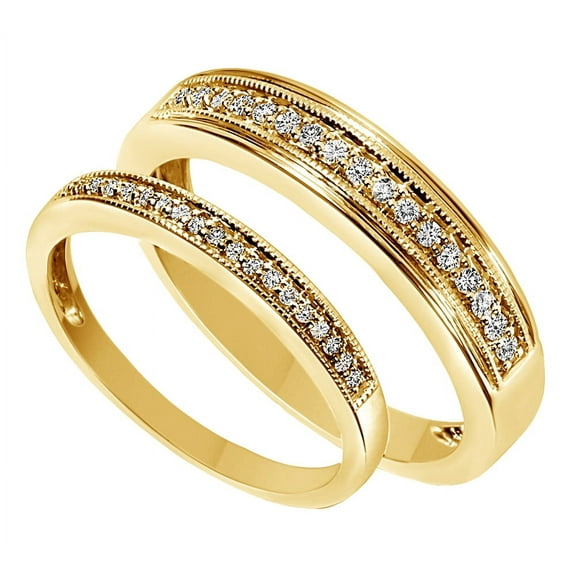 AFFY White Natural Diamond His And Hers Wedding Band Set in 14K Yellow Gold (0.25 Cttw)