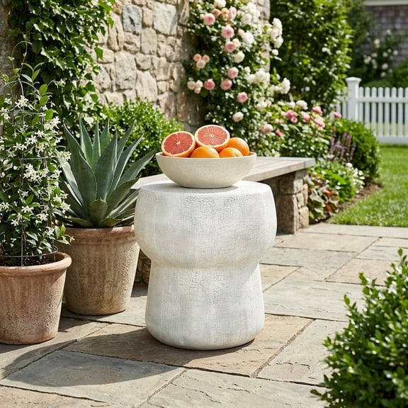 Concrete Crackle Accent Table - Outdoor Patio Garden Stool Side Table