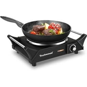Techwood Hot Plate Portable Electric Stove 1500W Countertop Single Burner with Adjustable Temperature & Stay Cool Handles, 7.5 Cooktop for Dorm Office/Home/Camp, Compatible for All Cookwares