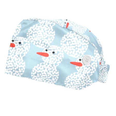 

2PCS Working Cap with Buttons and Sweatband Adjustable Tie Back Hats Bouffant Caps Snowman Scrub Turban Hat