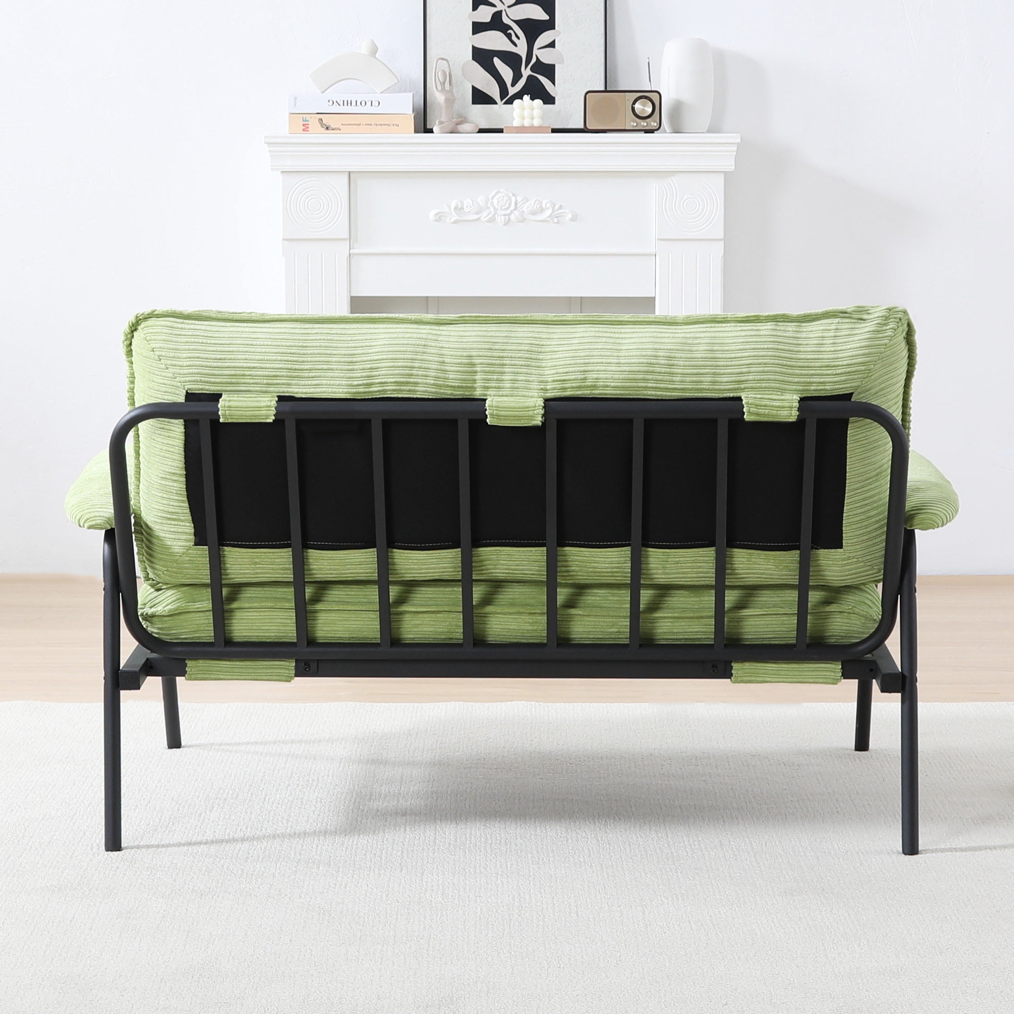 Euroco Striped Upholstered Loveseat with Button-Tufted Backrest and Metal Frame – Compact Modern Sofa for Living Room or Apartment