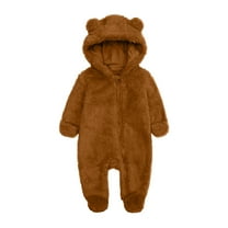 Qlbmong Toddler Baby Clothes Unisex Hooded Infant Zipper Onesie Newborn Fleece Boy Girl Jumpsuits Winter
