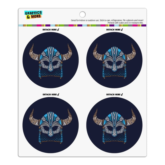 Nordic Viking Warrior Helmet with Horns Refrigerator Fridge Locker Vinyl Circle Magnet Set