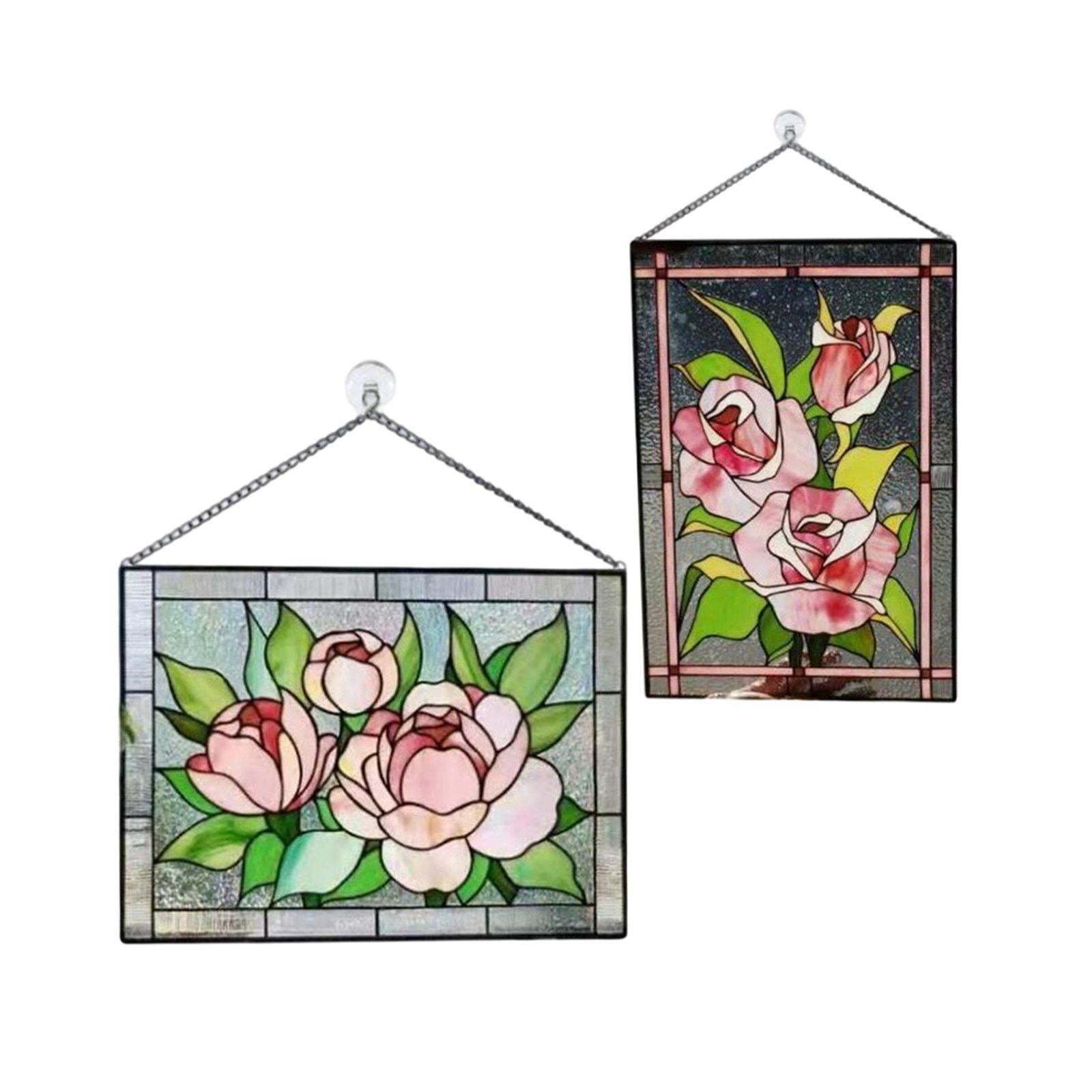 2x Stained Glass Rectangle Window Panel Handcrafted Wall Decoration