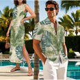thumbnail image 3 of Jeiento Vintage Matching Outfits for Couples Vacation Tropical Leaves Mens Short Sleeve Shirts or Women Sleeveless Sundress Vacation Luau Shirt and Dress Set, 3 of 6
