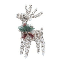 BinKFF LED Lighted Christmas Reindeer Decoration – 14" Tall Outdoor Rattan Grazing Reindeer Lawn Decoration with White LED Lights, Christmas Yard Decor, Holiday Garden Display
