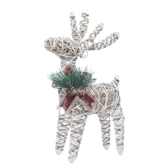 BinKFF LED Lighted Christmas Reindeer Decoration – 14" Tall Outdoor Rattan Grazing Reindeer Lawn Decoration with White LED Lights, Christmas Yard Decor, Holiday Garden Display