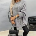 thumbnail image 2 of Women'S Elegant Knitted Cape Sweater Crew Neck Long Sleeve Baggy Tops Fashion Knitted Shawl Sweater Grey M, 2 of 6