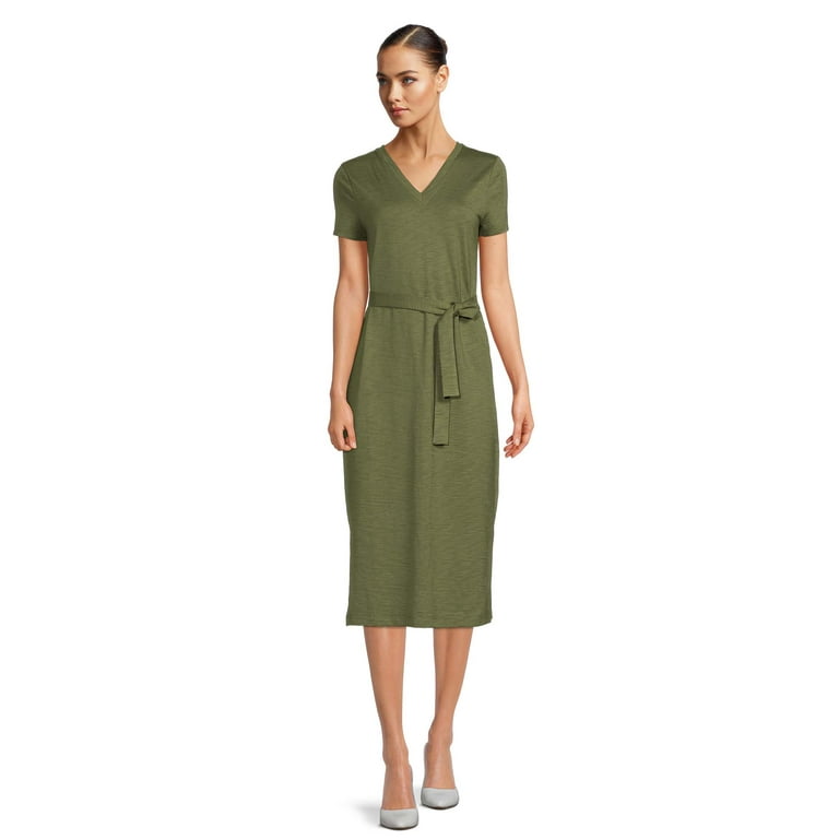 Time and Tru Women's Knit Midi Dress with Short Sleeves 