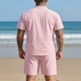 thumbnail image 4 of Tawop Men Sets Men Solid-Color Casual Loose Sports Pocket Elastic-Waist Shorts Standing Collar Short Sleeve Pocket Blouses Top Set Pink Xxl, 4 of 9