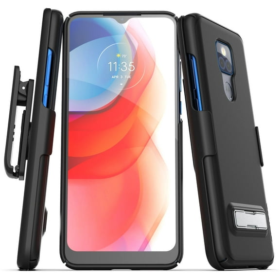 Encased Moto G Play 2021 Belt Case with Kickstand (Slimline) Ultra Thin Cover with Holster Clip for Motorola G Play 2021 ONLY- Black