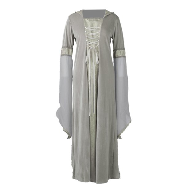 Womens Halloween Costumes 2024 Cosplay Gothic Dresses Women's Gothic Ruffle Flare Cuffs Ties Corset Halloween Costume Mesh Tunic Hooded Vintage Print Dress