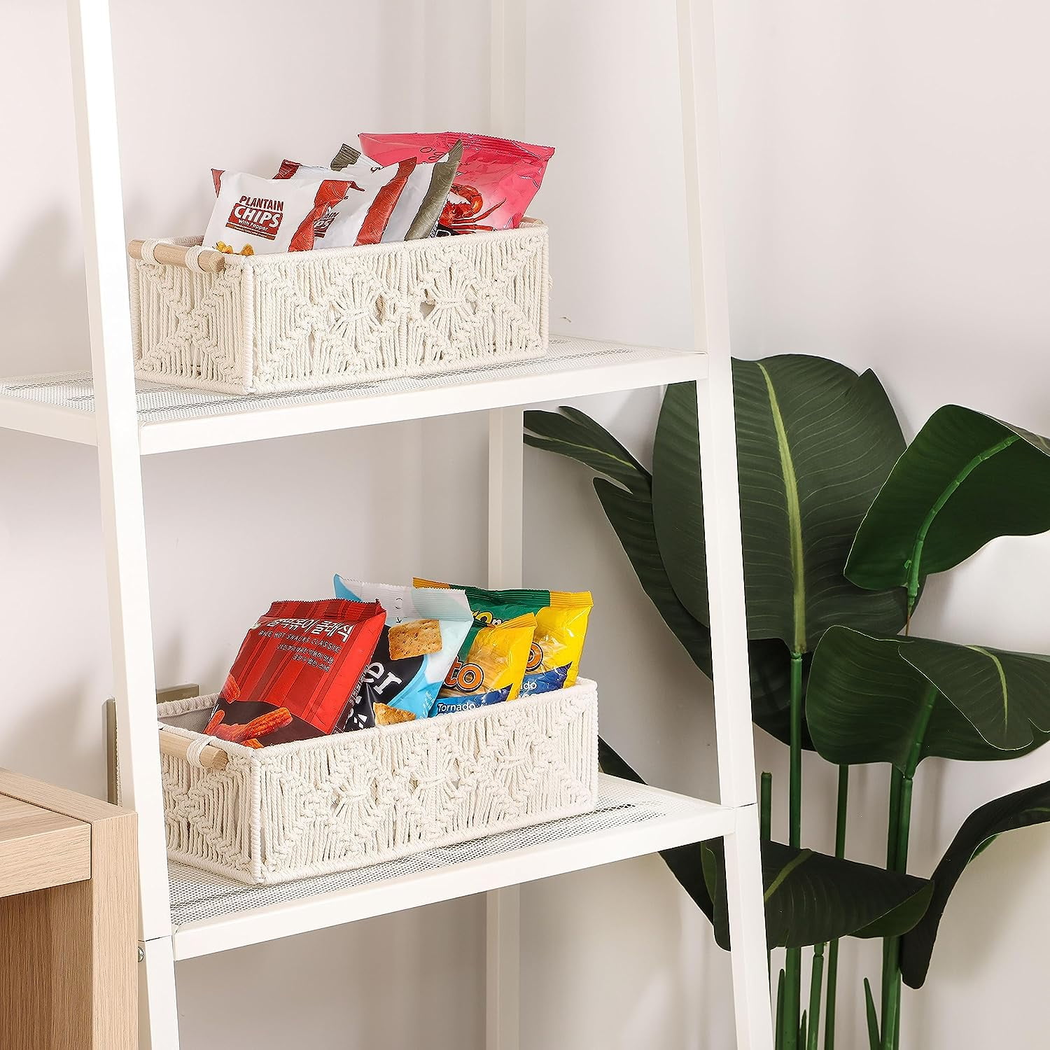 Kvago Macrame Storage Basket Boho Decor Bathroom Baskets for Organizing, Toilet Tank Basket for Bathroom Woven Decor Basket with Handle Bedroom Nursery Living Room Entryway (Beige)