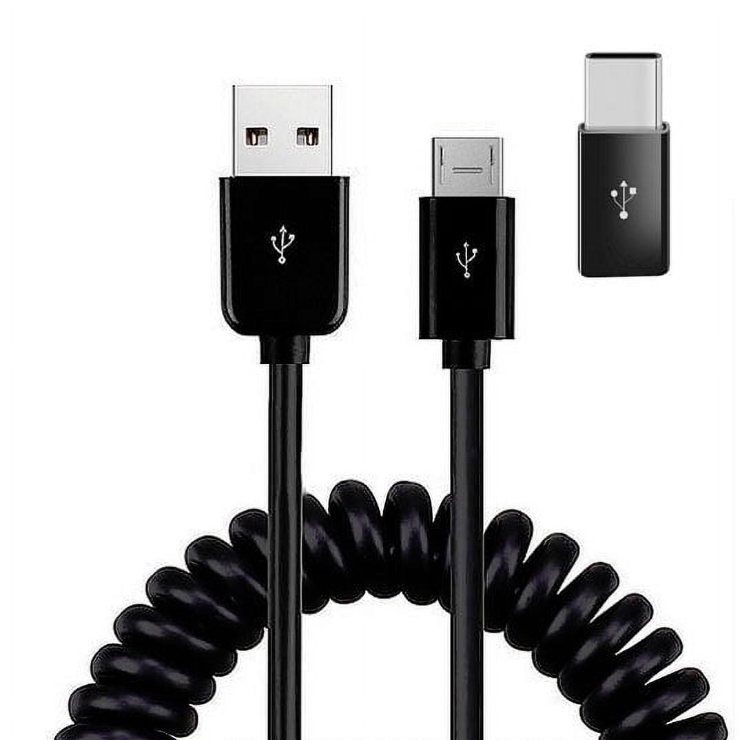 24W Fast Car Charger for TCL NxtPaper 11/Tab 11 - Coiled USB Cable Micro-USB to USB-C Adapter Power Cord Wire Quick Charge DC Socket