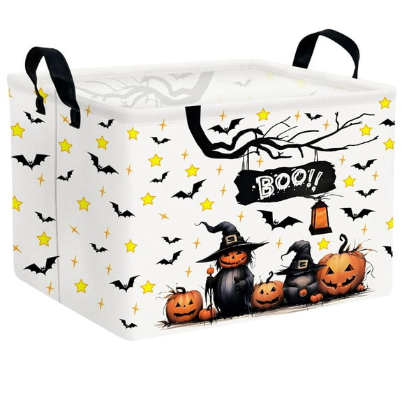 ASKETAM Cute Pumpkin Halloween Basket for Kids Trick or Treat Party Decor Storage Bin (Wizard Bat Pentagram)