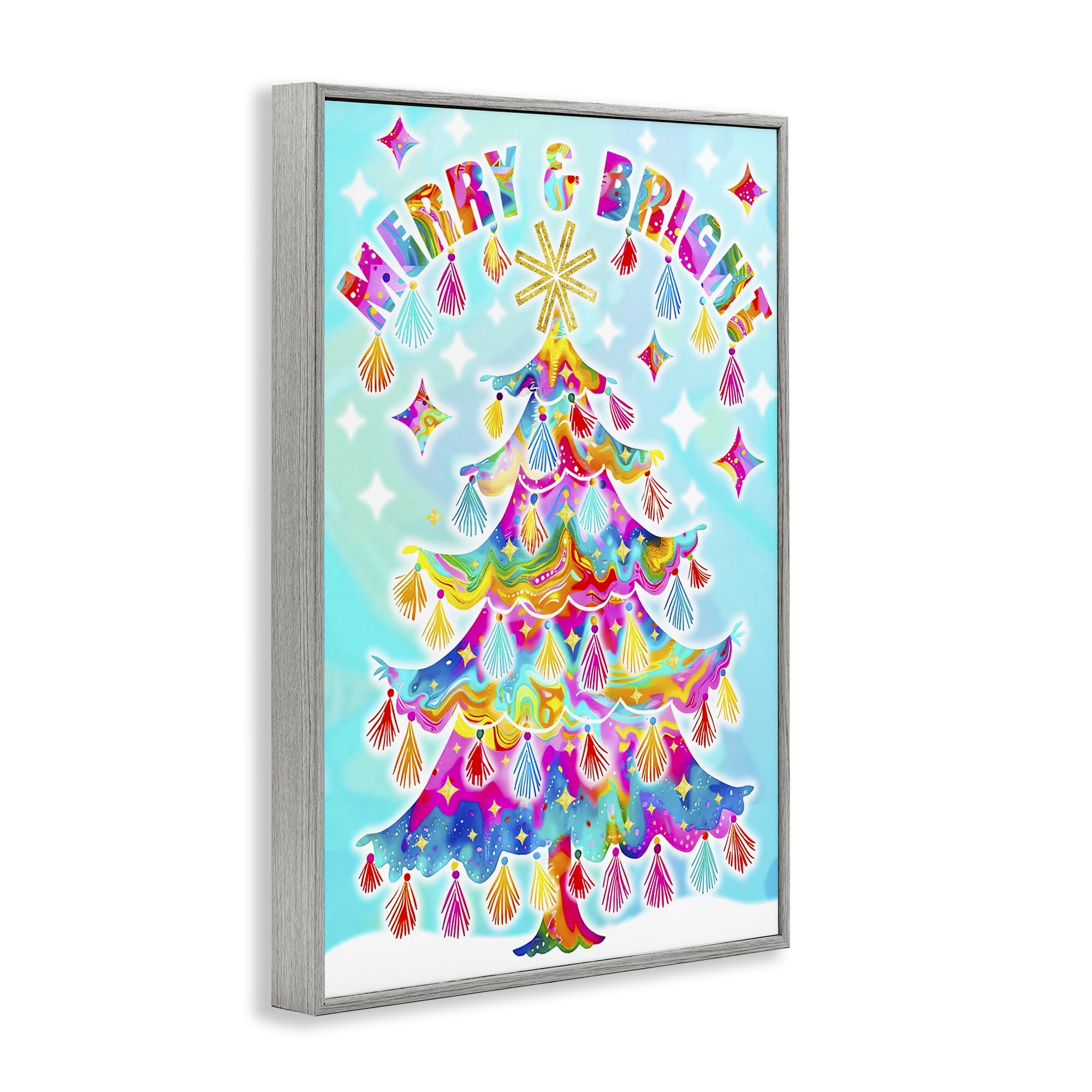 Stupell Industries Eclectic Merry & Bright Holiday Painting Gray Framed Art Prints Wall Art, 12 x 18