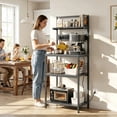 thumbnail image 2 of Atilioo Kitchen Bakers Rack with Power Outlet, 4 Tiers Coffee Bar Table, Oven Microwave Stand, Storage Shelf, Appliance Organizer, 23" Gray, 2 of 11