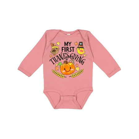 

Inktastic My First Thanksgiving- Autumn Birds Pumpkin Gift Baby Boy or Baby Girl Long Sleeve Bodysuit