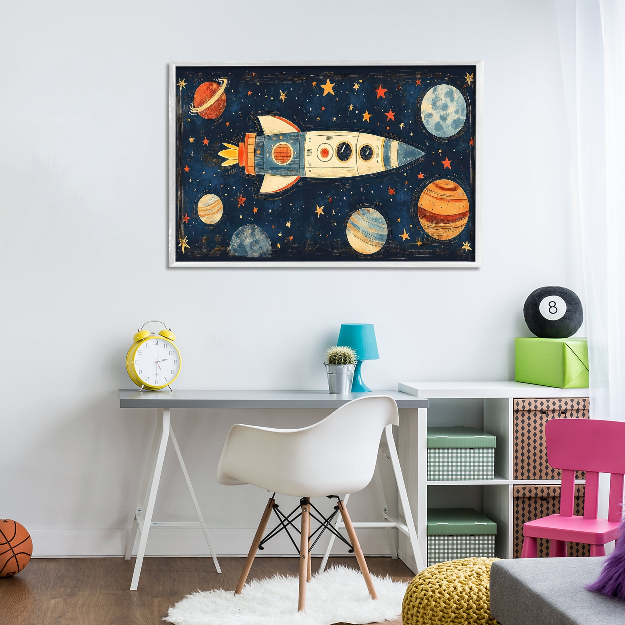 Stupell Industries Retro Rocket & Planets White Framed Giclee Art, design by Creative Studio