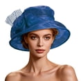 thumbnail image 2 of SAWOBUUN Women Organza Church Derby Hat Wide Brim Fascinator Sun Flower Hats for Wedding Cocktail Tea Party, 2 of 7