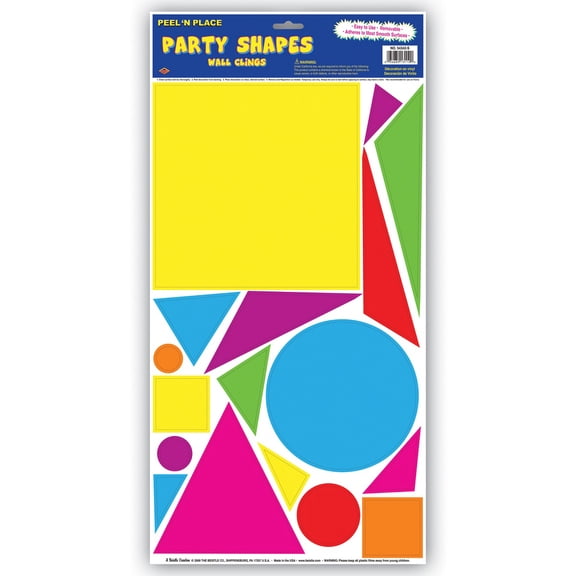 Beistle Club Pack of 204 Multi-Colored Neon 80's Themed Party Shapes Peel 'N Place Wall Clings 24"