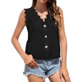 thumbnail image 1 of Women Buttons Lace Stitching V Neck Sleeveless Summer Shirt, 1 of 7