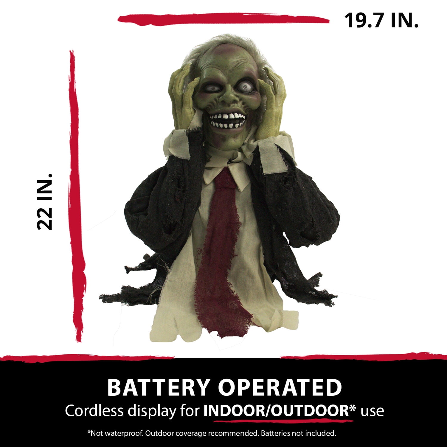 Haunted Hill Farm 20 in Pop-Up Animatronic Ghoul, Halloween Decor, HHFJZOMB-1LSA