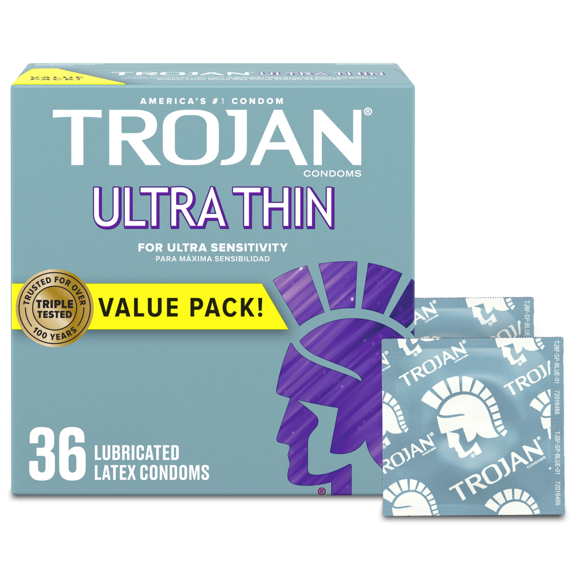 Trojan Ultra Thin Latex Lubricated Condoms for a More Natural Feeling, 36 Count
