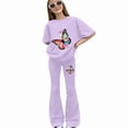 thumbnail image 2 of YunPes Girls' Summer 2-Piece Outfit Set Colorful Butterfly Print T-Shirt and Flare Long Pants Fashion Summer Outfits 8-13Y, 2 of 4