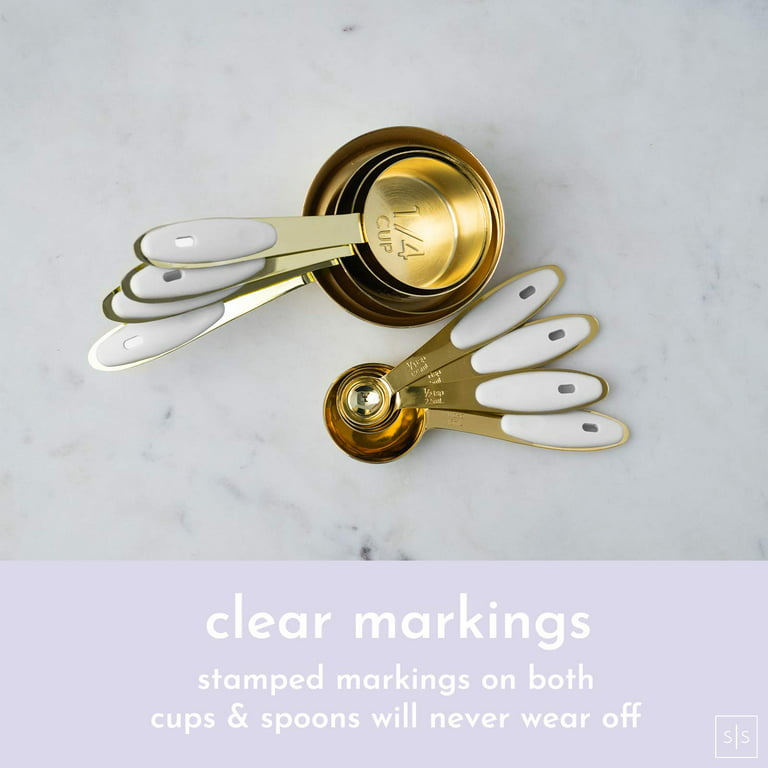  White and Gold Measuring Cups and Spoons Set - Cute Measuring  Cups - 8PC Gold Stainless Steel Measuring Cups and Gold Measuring Spoons  Set - White and Gold Kitchen Accessories: Home