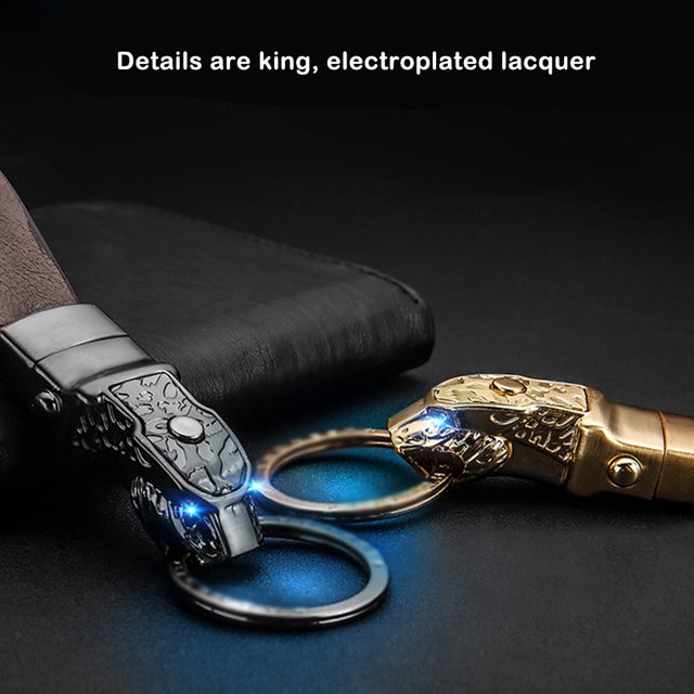 Alloy LED Lighting Key Chain Portable Animal Glossy Leather Stylish Battery Powered Electroplate Glossy Simulation Man Keychain Holder Decor Gift Silver