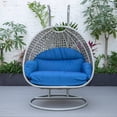 thumbnail image 4 of LeisureMod Mendoza Light Gray Wicker Hanging 2 Person Egg Swing Chair with Stand & Blue Cushions, 4 of 10