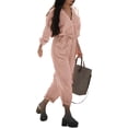 thumbnail image 3 of DYMADE Women Plus Size Slim Waist Long Sleeve Cropped Pants Fashion Jumpsuit With Belt, 3 of 4