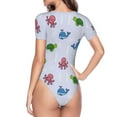 thumbnail image 3 of Uemuo Sea Turtle Whale Pattern Women's One Piece Short Sleeve Swimsuit Rash Guard Surfing Modest Quick-drying Swimsuit Beach Essentials-Small, 3 of 9