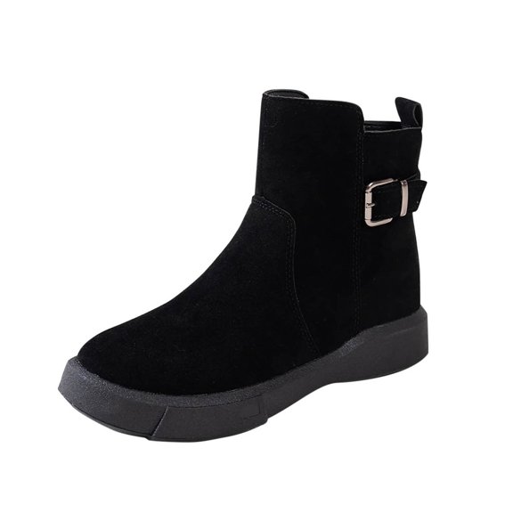 Xfvqtps Ankle Boots for Women Side Zipper Buckle Strap Suede Thick Bottom Solid Color Soft Sole Comfortable Non Slip Casual Spring Short Bootie Black