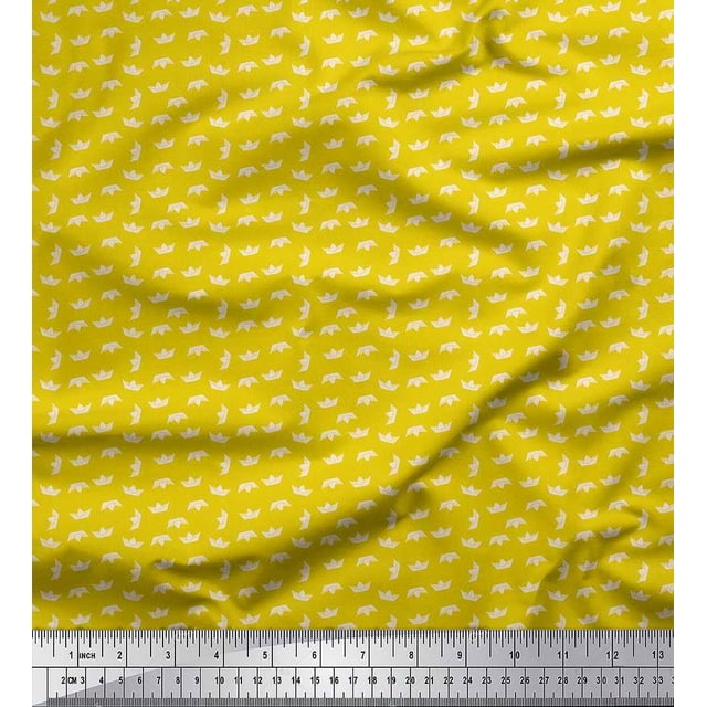 Soimoi Polyester Crepe Fabric Paper Boat Art & Craft Printed Fabric 1 Yard 52 Inch Wide