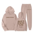 thumbnail image 2 of Gelikeya Jesus Loves You Hoodie Sweatshirts Sweatpants 2 Piece Girls Sweatsuits Hooded Tops Pants Sets 1-9Y (Khaki, 8-9 Years), 2 of 5