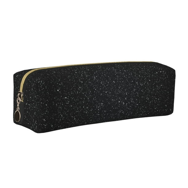 Easygdp Black Glitter para Estuche de Lápices de Cuero, Estuche de Papelería de Cuero, Estuche de Gran Capacidad con Cremallera
