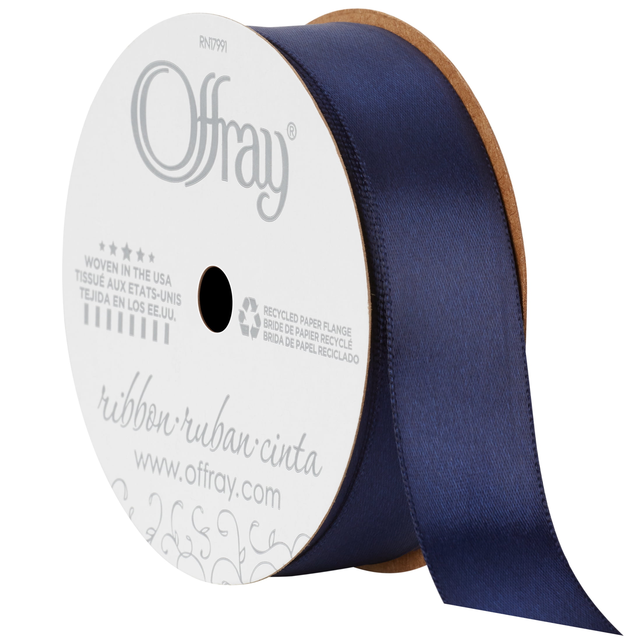(3 pack) Offray Ribbon, Navy 7/8 inch Single Face Satin Polyester Ribbon for Sewing, Crafts, and Gifting, 18 feet, 1 Each