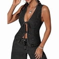 thumbnail image 2 of Chaleco Vaquero Sin Mangas con Escote en V Profundo y Lazo Frontal para Mujer Gris Negro XL, 2 of 7
