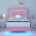 thumbnail image 7 of 4 EVER WINNER Twin Floating Bed Frame with LED Lights, LED Upholstered&nbsp;Platform Bed Frame with Diamond Tufted Headboard, Pink LED Bed Frame for Bedroom, Pink, 7 of 7