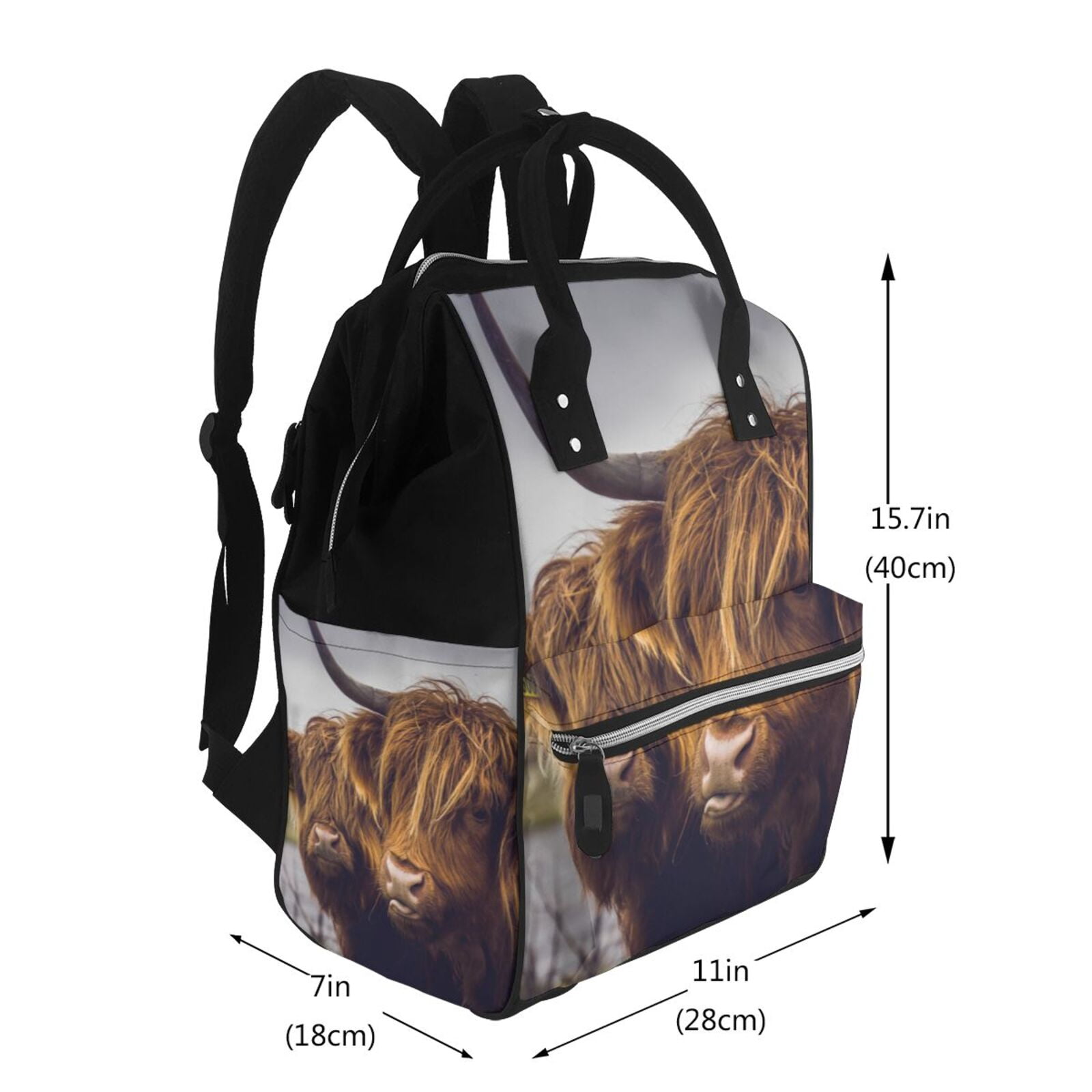 Ratiio Portrait Of Cow With Its Baby Cow Mummy Backpack - Waterproof Twill Canvas, Large Capacity Diaper Bag with Multiple Pockets and Adjustable Straps