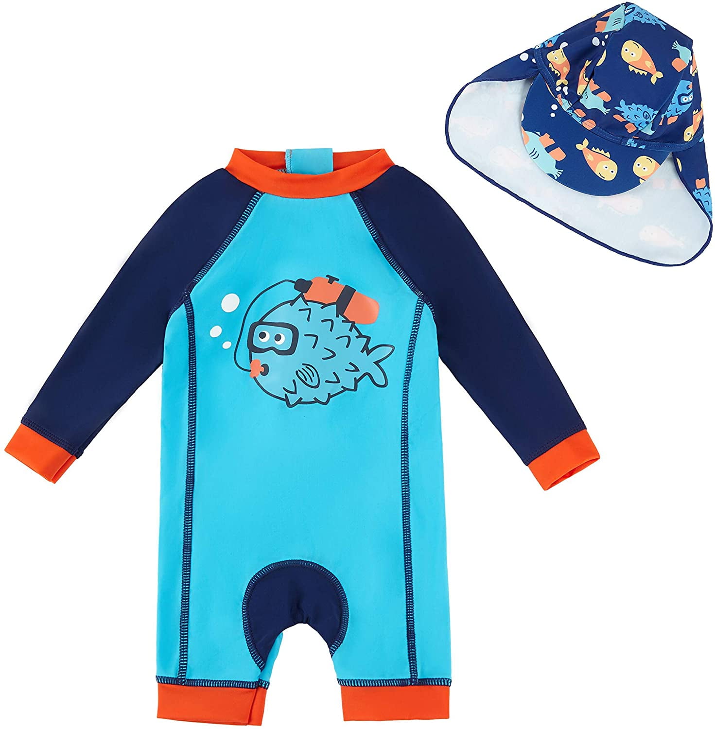 Sun Protection Baby Swimsuit upandfast Baby/Toddler One Piece Zip Sunsuit with Sun Hat UPF 50 