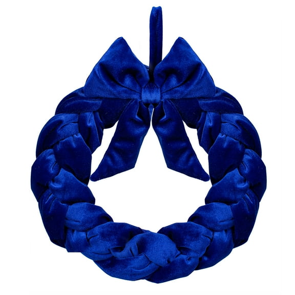 Braided Fabric Christmas Wreath with Bow, Blue, 15", by Holiday Time