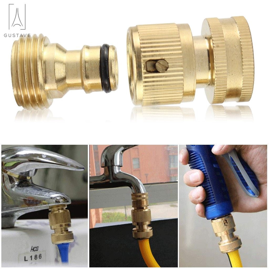 Gustave Brass Garden Hose Quick Connect Fitting 3/4 Inch Fine Thread Water Hose Male & Female Connectors No Leak Quick Connectors, 4 Set