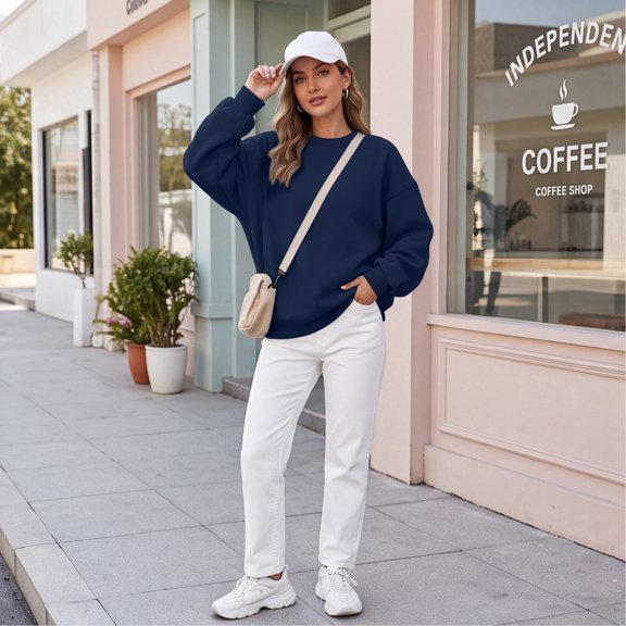 Crew Neck Sweatshirts Women Fall Oversized Crewneck Sweatshirt Vintage Pullover Loose Fit Cute Y2K Tops