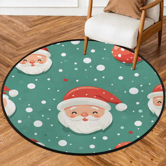 CURLYOOT Round Rug 3ft Santa Claus Area Rug, Washable Circle Mat Non Slip Floor Carpet Mat, Cartoon Christmas Soft Indoor Rugs for Entryway Living Room Dining Room Bedroom